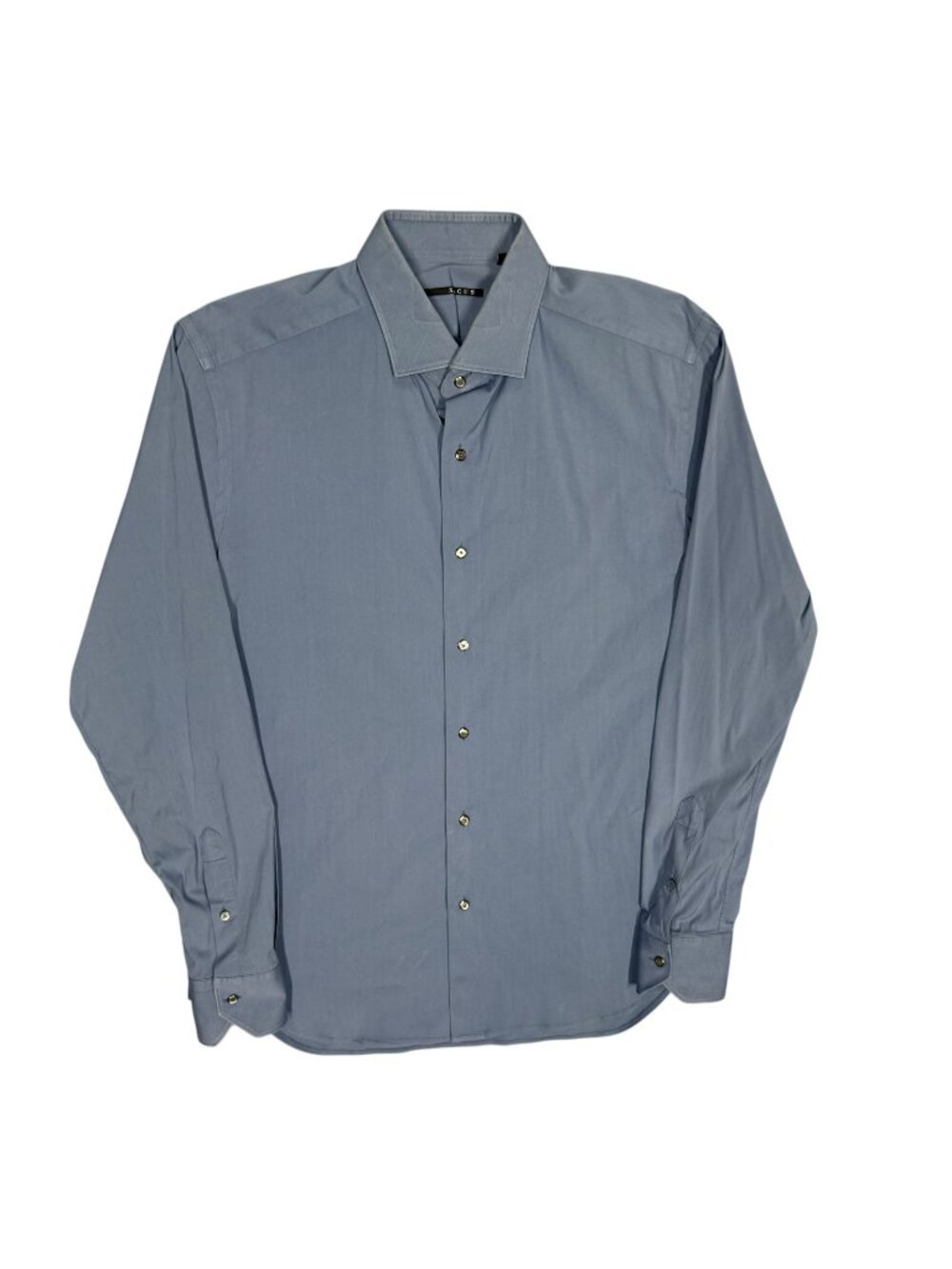 XACUS Dress Shirt Long Sleeve Button Up Stretch Made in Italy Blue 16 1/2 Large